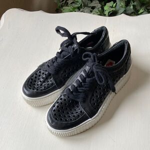 Anthropologie Musse & Cloud Black Leather Platform Lace Up Sneakers Size 37